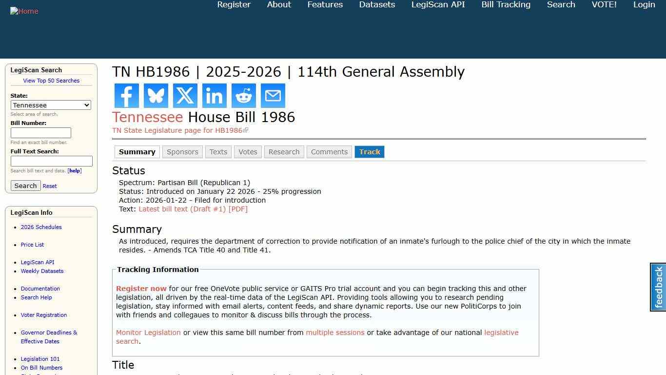 TN HB1986 2025-2026 114th General Assembly LegiScan
