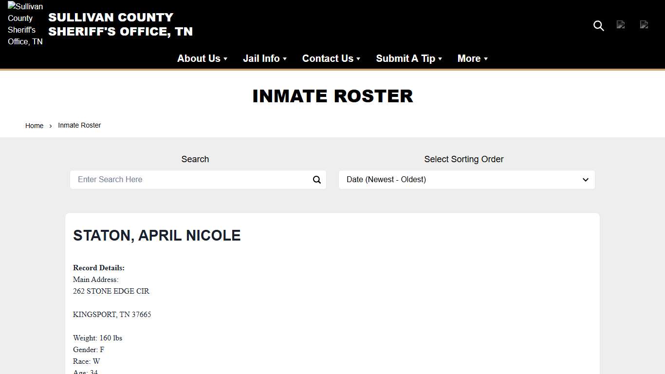 Inmate Roster Sullivan County Sheriff's Office, TN